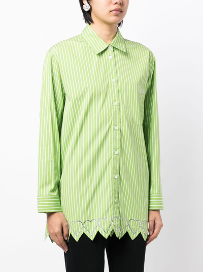 Shop Mach & Mach Heart-motif Striped Shirt In Green