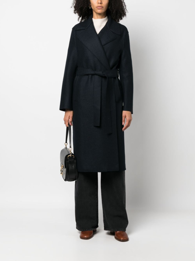 Shop Harris Wharf London Tied-waist Virgin-wool Coat In Blue