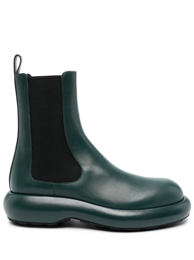 Jil Sander Bottle Green Leather Chelsea Ankle Boots In Green