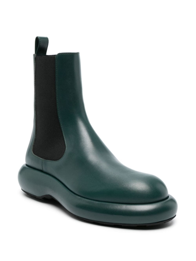 Jil Sander Bottle Green Leather Chelsea Ankle Boots In Green