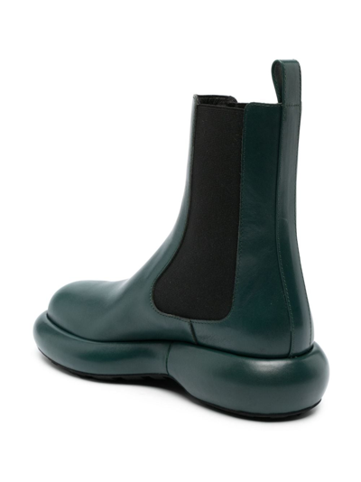 Jil Sander Bottle Green Leather Chelsea Ankle Boots In Green