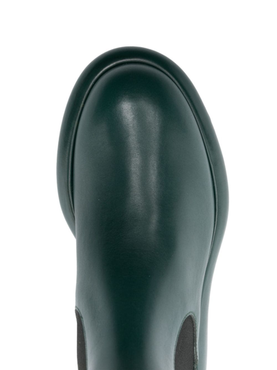 Jil Sander Bottle Green Leather Chelsea Ankle Boots In Green