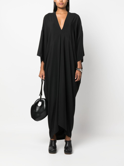 Shop Rick Owens V-neck Pleated Long Dress In Black