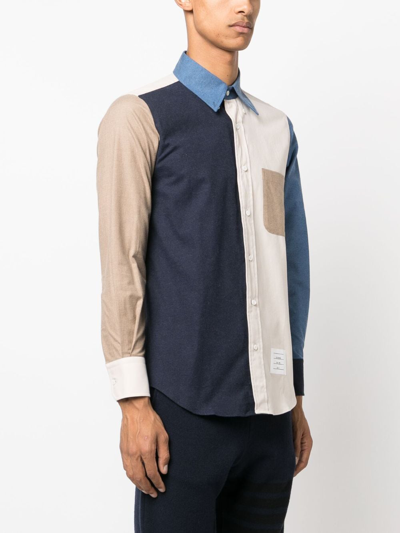 Shop Thom Browne Colour-block Flannel Shirt In Neutrals