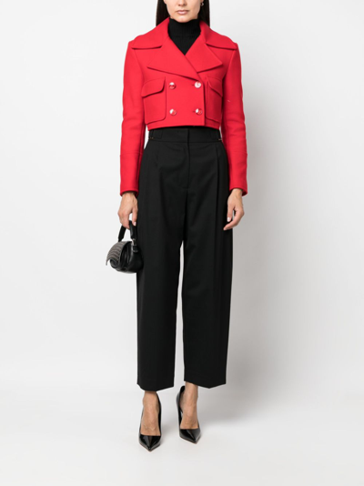 Shop Patrizia Pepe Double-breasted Cropped Jacket In Red