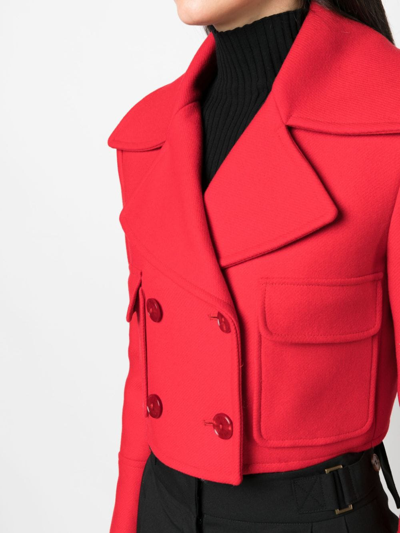Shop Patrizia Pepe Double-breasted Cropped Jacket In Red