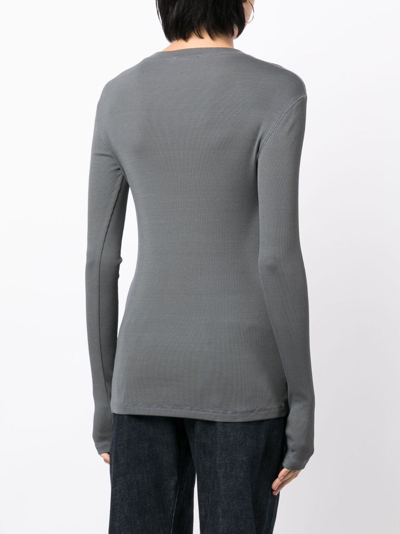 Shop Lemaire Long-sleeve Ribbed Top In Grey