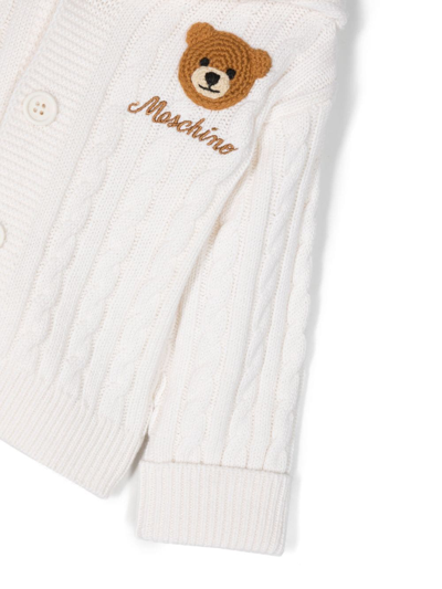 Shop Moschino Logo-embroidered Hooded Cardigan In White