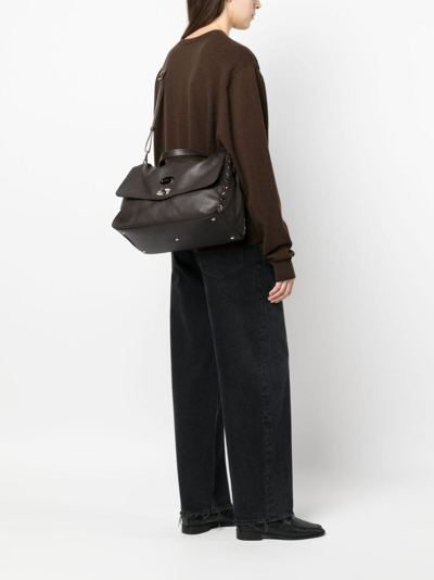 Zanellato Large Postina Leather Tote Bag In Brown