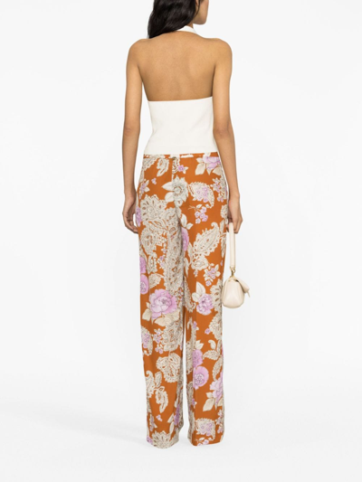 Shop Twinset Floral-print Wide-leg Trousers In Orange