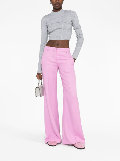 Shop Etro Flared Wool-blend Trousers In Pink