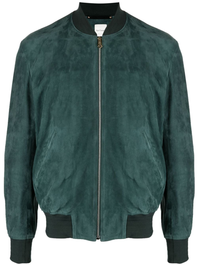 Shop Paul Smith Zip-fastening Leather Bomber Jacket In Green