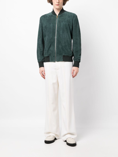 Paul Smith Zip-fastening Leather Bomber Jacket In Green