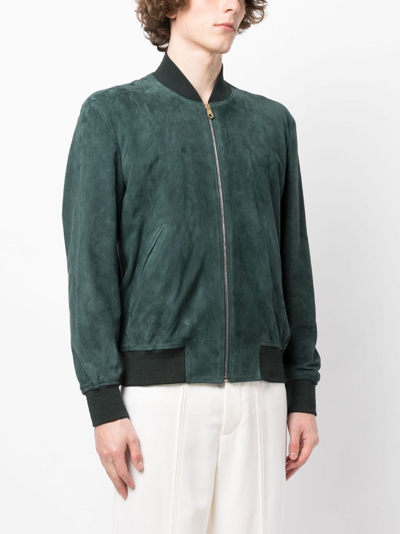 Paul Smith Zip-fastening Leather Bomber Jacket In Green