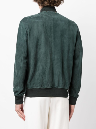 Paul Smith Zip-fastening Leather Bomber Jacket In Green