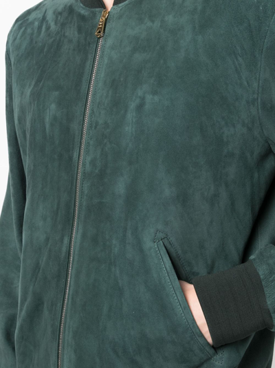 Paul Smith Zip-fastening Leather Bomber Jacket In Green