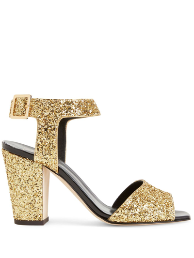Shop Giuseppe Zanotti Emmanuelle 80mm Leather Sandals In Gold