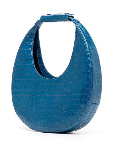 Shop Staud Moon Leather Tote Bag In Blue