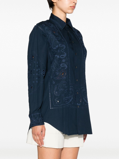 Shop Rag & Bone Paisley-embroidered Cotton Shirt In Blue