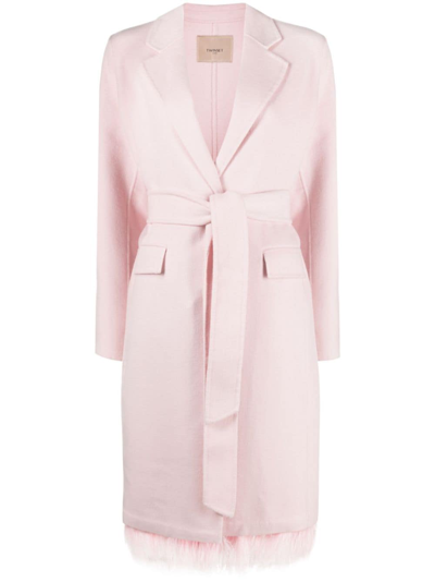 TWINSET FEATHER-HEM WOOL-BLEND COAT 