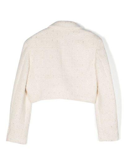 Shop Balmain Cropped Tweed Blazer In Neutrals