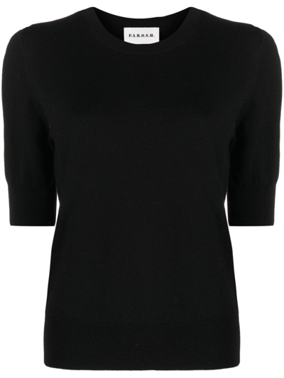 Shop P.a.r.o.s.h Short-sleeved Wool-blend Blouse In Black