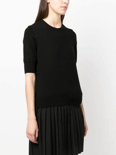 Shop P.a.r.o.s.h Short-sleeved Wool-blend Blouse In Black