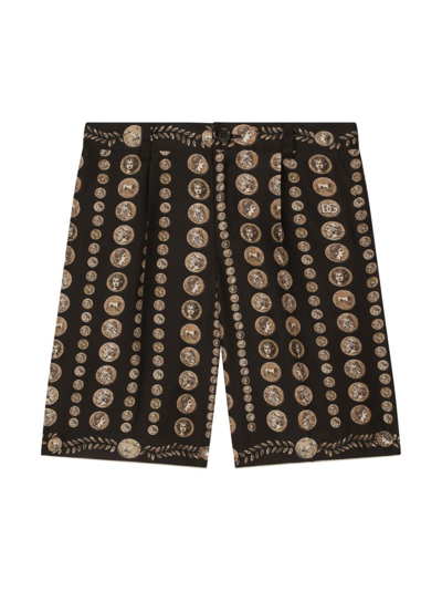 Dolce & Gabbana Coin-print Silk Shorts In Brown