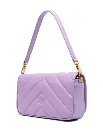 Shop Pinko Love Birds Matelassé Shoulder Bag In Purple