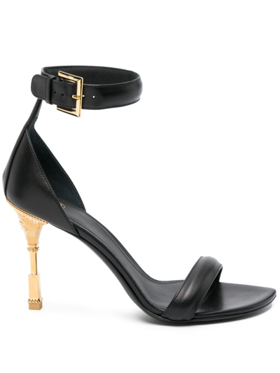 Shop Balmain Moneta 95mm Leather Sandals In Black