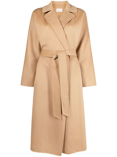 Shop P.a.r.o.s.h Belted Wool Coat In Neutrals