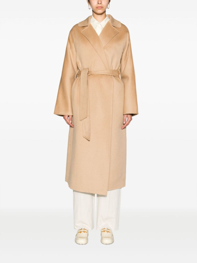 Shop P.a.r.o.s.h Belted Wool Coat In Neutrals