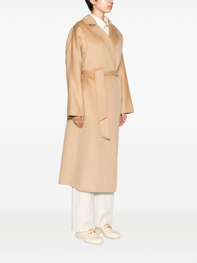 Shop P.a.r.o.s.h Belted Wool Coat In Neutrals