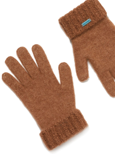 Shop Alanui Logo-patch Knitted Gloves In Brown