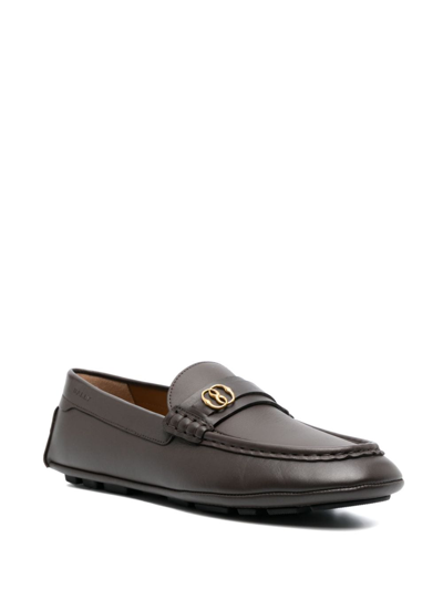 Shop Bally Logo-plaque Leather Loafer In Brown