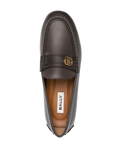 Shop Bally Logo-plaque Leather Loafer In Brown