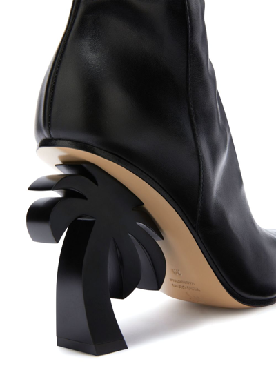 Palm Angels Palm-heel Leather Knee Boots In Black