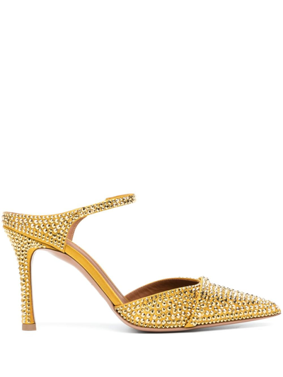 Shop Malone Souliers Stud-embellished 85mm Mules In Yellow