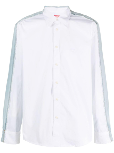 Shop Diesel S-warh Panelled Denim Shirt In White