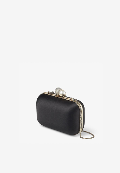 JIMMY CHOO CLOUD PEARL AND CRYSTAL CLUTCH IN SATIN 