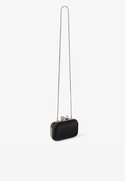 Jimmy Choo Cloud Pearl And Crystal Clutch In Satin In Black