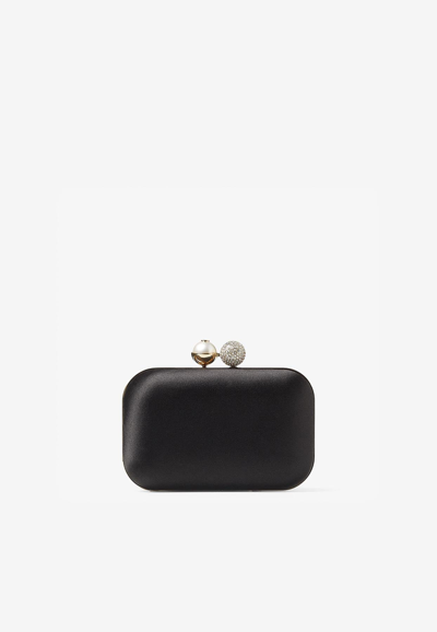 Jimmy Choo Cloud Pearl And Crystal Clutch In Satin In Black