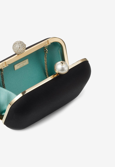 Jimmy Choo Cloud Pearl And Crystal Clutch In Satin In Black