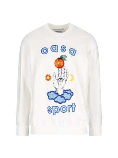 Shop Casablanca Casa Talisman Logo Embroidered Crewneck Sweatshirt In White