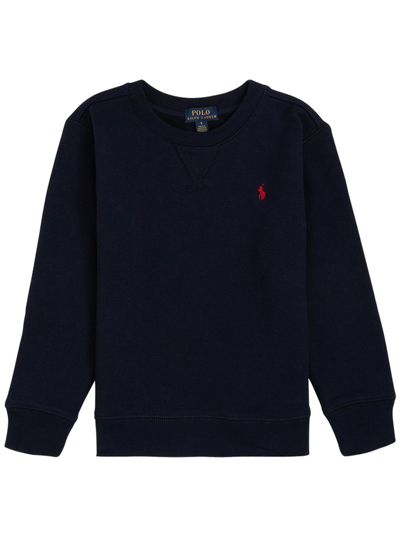Shop Ralph Lauren Kids Logo Embroidered Crewneck Sweatshirt In Navy