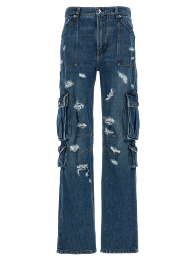 Shop Dolce & Gabbana Distressed Cargo Jeans In Blue