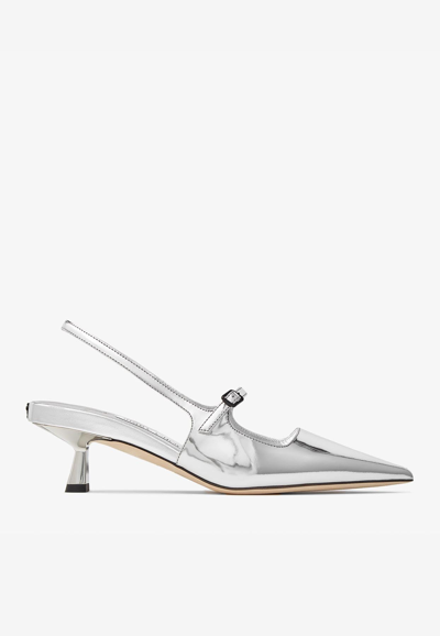 Shop Jimmy Choo Didi 45 Pointed Pumps In Metallic Leather In Silver