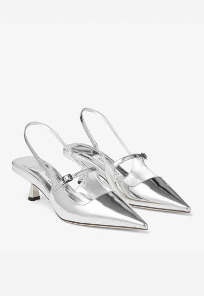 Shop Jimmy Choo Didi 45 Pointed Pumps In Metallic Leather In Silver