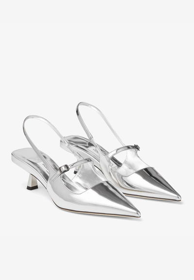 Jimmy Choo 'didi 45' Gold Colored Pumps With Patent Finish In Silver