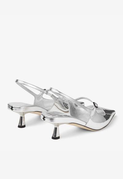 Shop Jimmy Choo Didi 45 Pointed Pumps In Metallic Leather In Silver